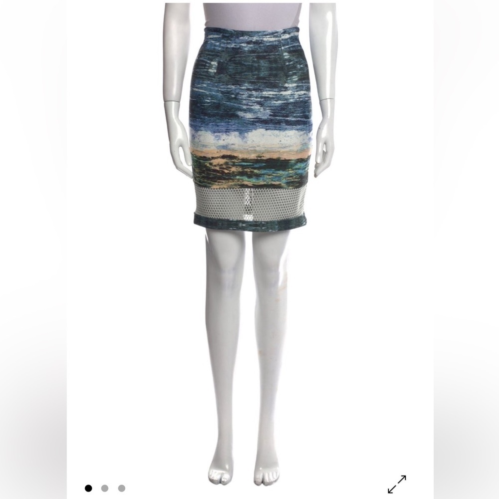 Yigal Azrouel printed knee length pencil skirt avant-garde eyelet detail size XS